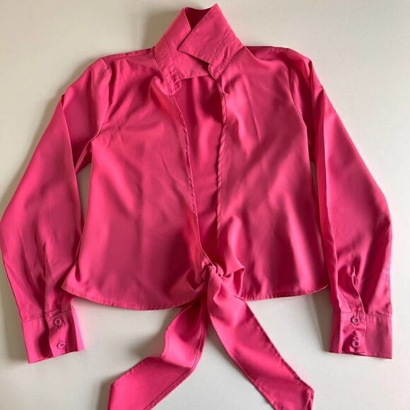 Princess Polly Gonzalo Shirt Pink Tie Front Long Sleeve US Size 4 EUC - Picture 4 of 9